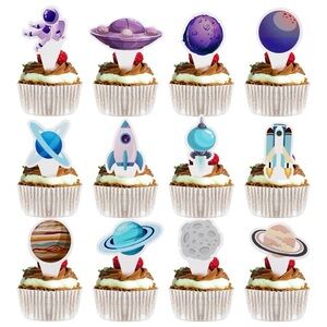 48 Pcs Space Cupcake Toppers Set